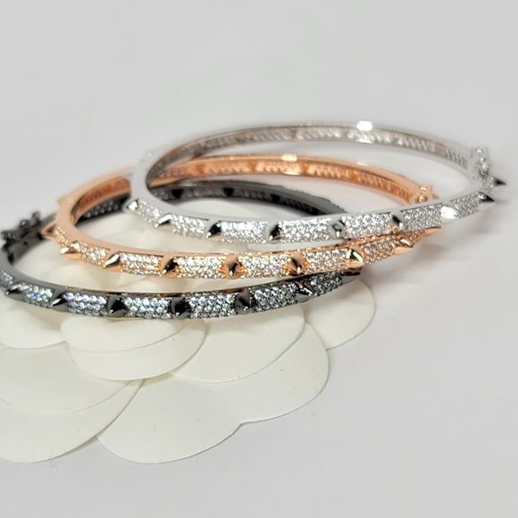 Bling Pave CZ Spike Bracelet Cuff Bangle NEW - Picture 3 of 9